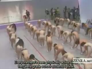 Subtitled grande nudismo grupo de japonesa mulheres alongamento