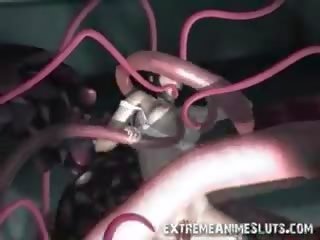 3D young female Destroyed By Alien Tentacles!